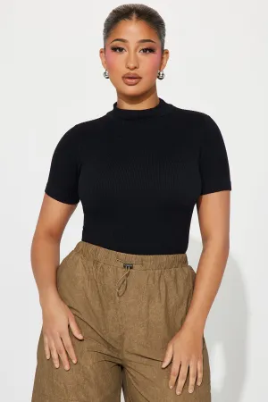 Ava Mock Neck Seamless Top - Black