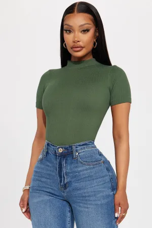 Ava Mock Neck Seamless Top - Olive