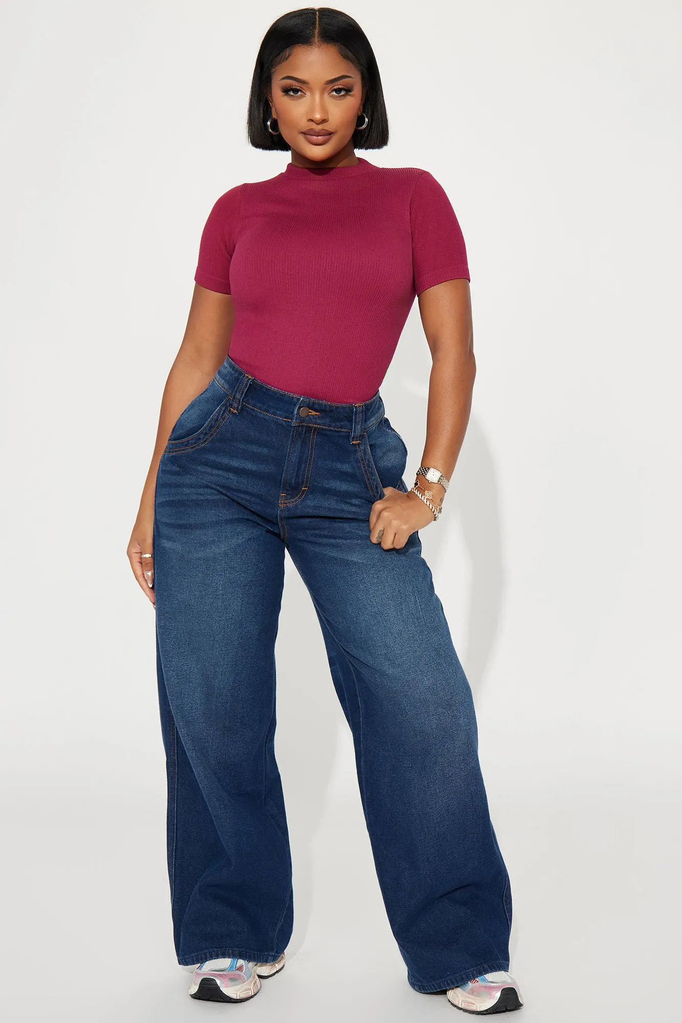 Ava Mock Neck Seamless Top - Red