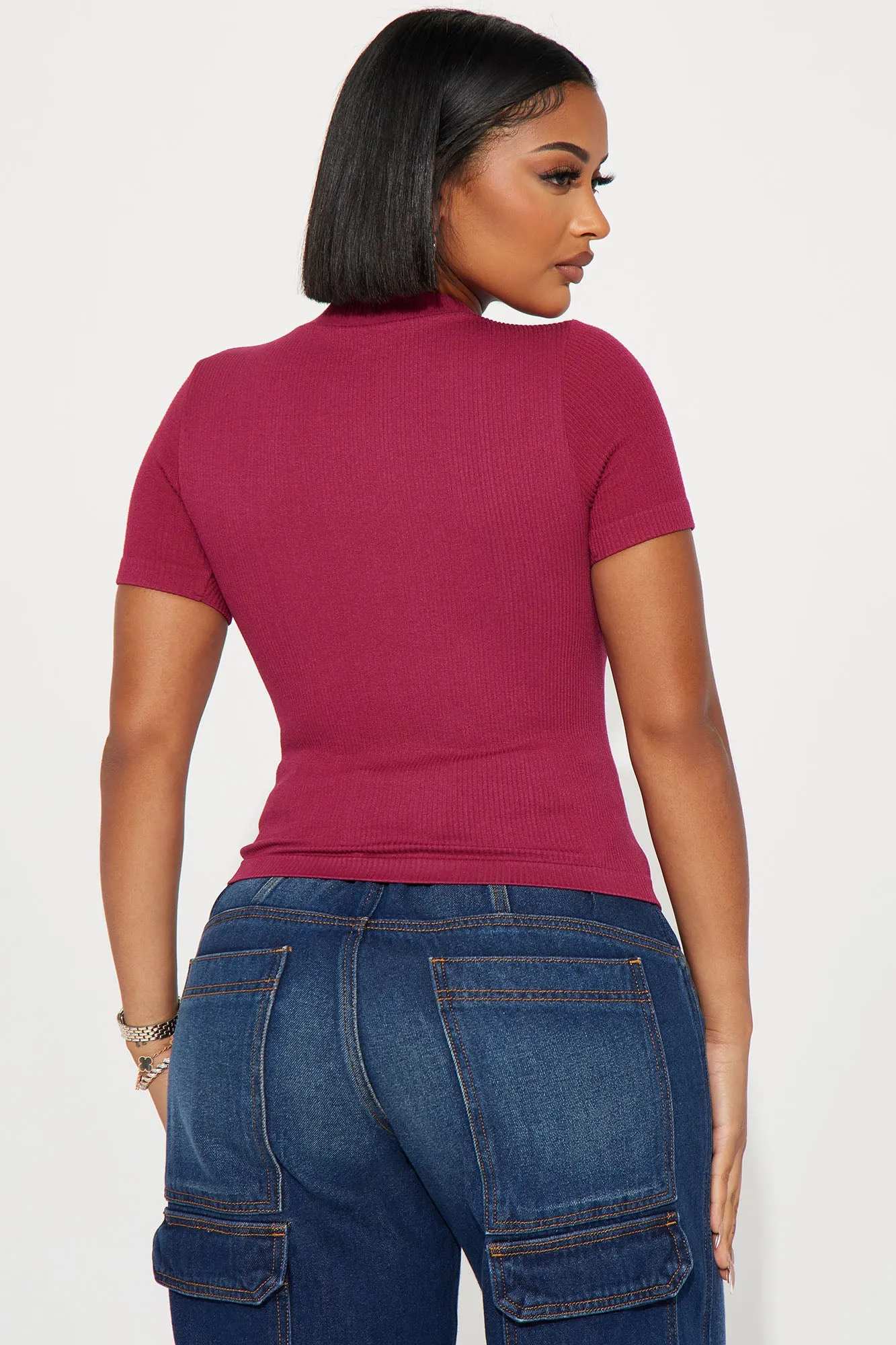 Ava Mock Neck Seamless Top - Red