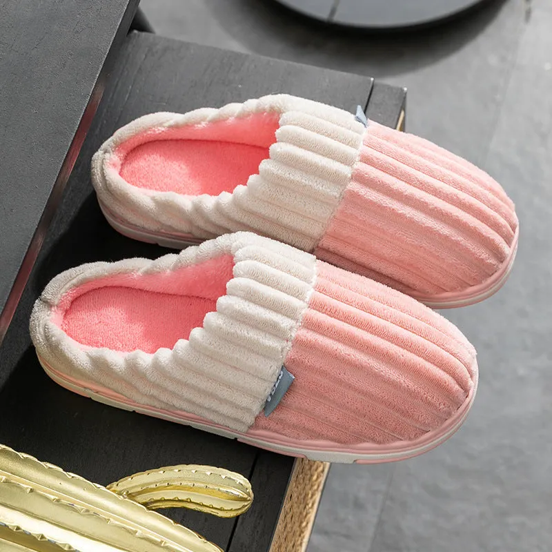 Cotton Plush Slippers with Ridges for Women