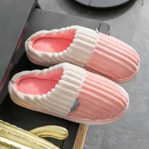 Cotton Plush Slippers with Ridges for Women