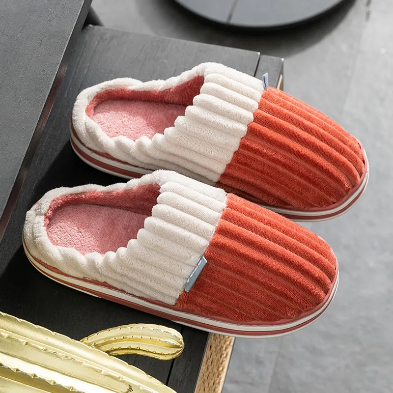 Cotton Plush Slippers with Ridges for Women