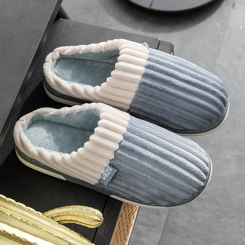 Cotton Plush Slippers with Ridges for Women