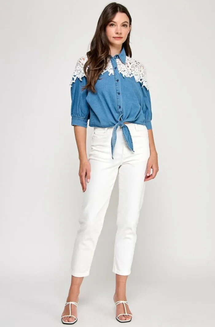 Lace Shoulder Detail Denim Top - NEW!